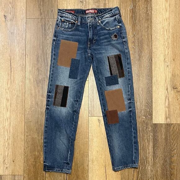 Lucky Brand Lucky Legend Womens Boy Mid Rise Jeans Straight 24R Patchwork Boho - Picture 4 of 11